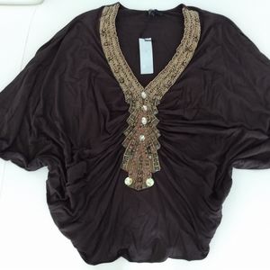 Sky BRAND Brown Blouse Dolman Sleeve Top XS/S